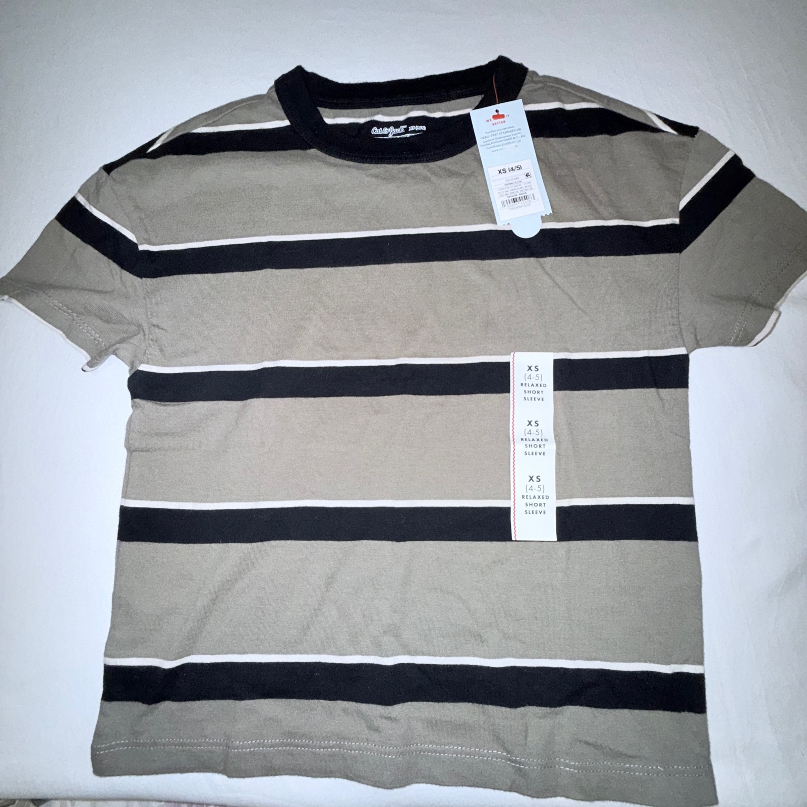Cat & Jack T-Shirt Kids Xs 4/5 Brown New Striped Relaxed Short Sleeve Crew Neck